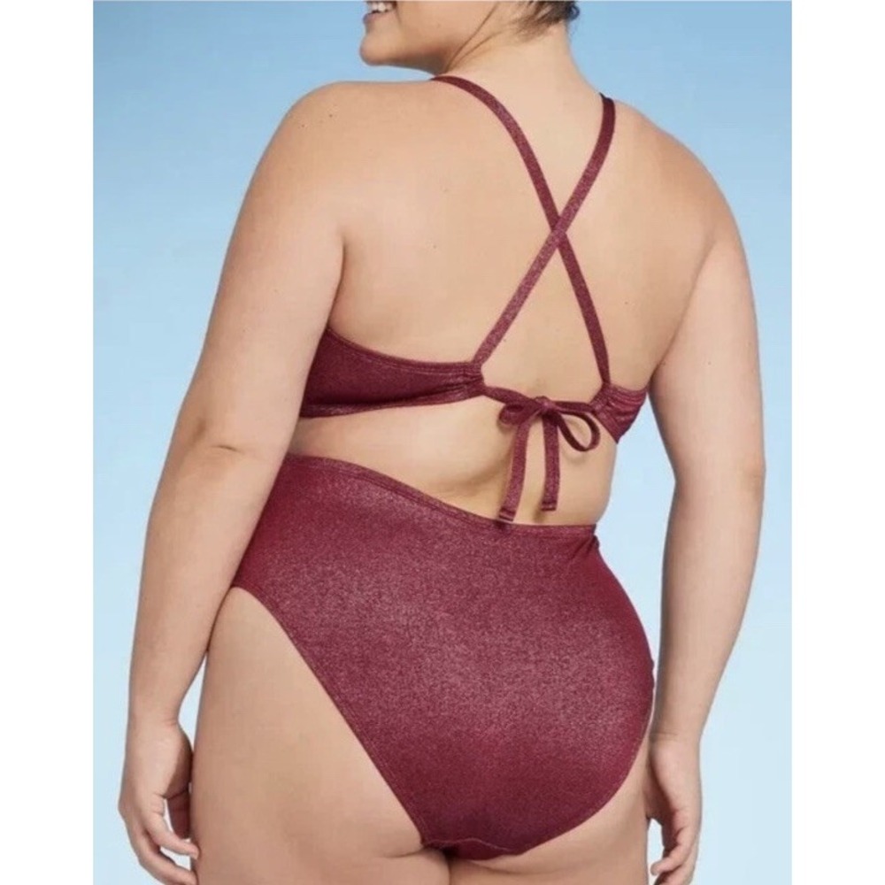 Women's‎ Plunge Cut Out High Leg Lurex One Piece Swimsuit - Shade &Shore Size 17 - Picture 7 of 10